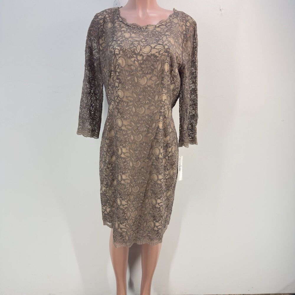 NWT Alex Marie Brown/Gold Lace Sheath Dress Women’s Size 16 - Picture 3 of 17